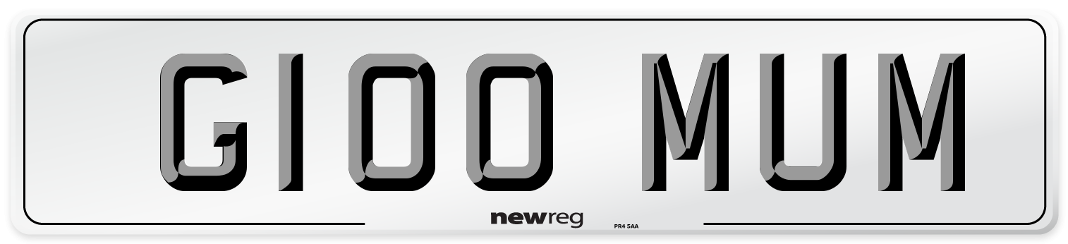 G100 MUM Number Plate from New Reg